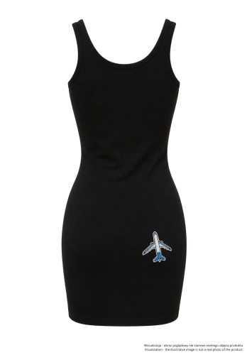 Dopasowana czarna sukienka bawełniana z lotniczymi detalami inspirowanymi awiacją. Haftowane skrzydła pilota, napis „REMOVE BEFORE FLIGHT” i motyw samolotu tworzą unikalny streetwearowy design. Komfortowa, elastyczna i idealna na co dzień.